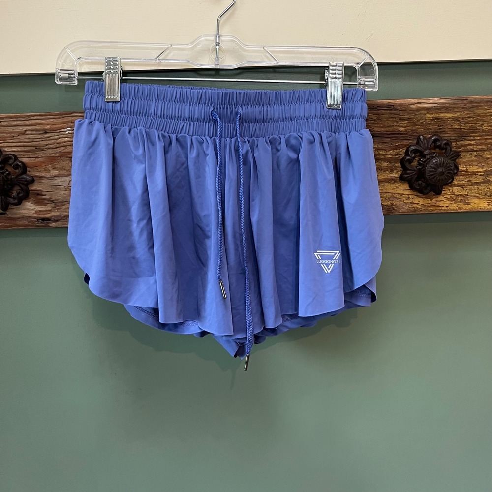 LUOGONGZI Women Periwinkle Blue Flowy 2-in-1 Butterfly Athletic‎ Shorts Size S